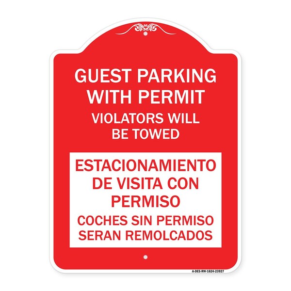 Signmission Guest Parking with Permit Violators Will Be Towed Estacionamento De Visita Con Permis, RW-1824-23927 A-DES-RW-1824-23927 - main